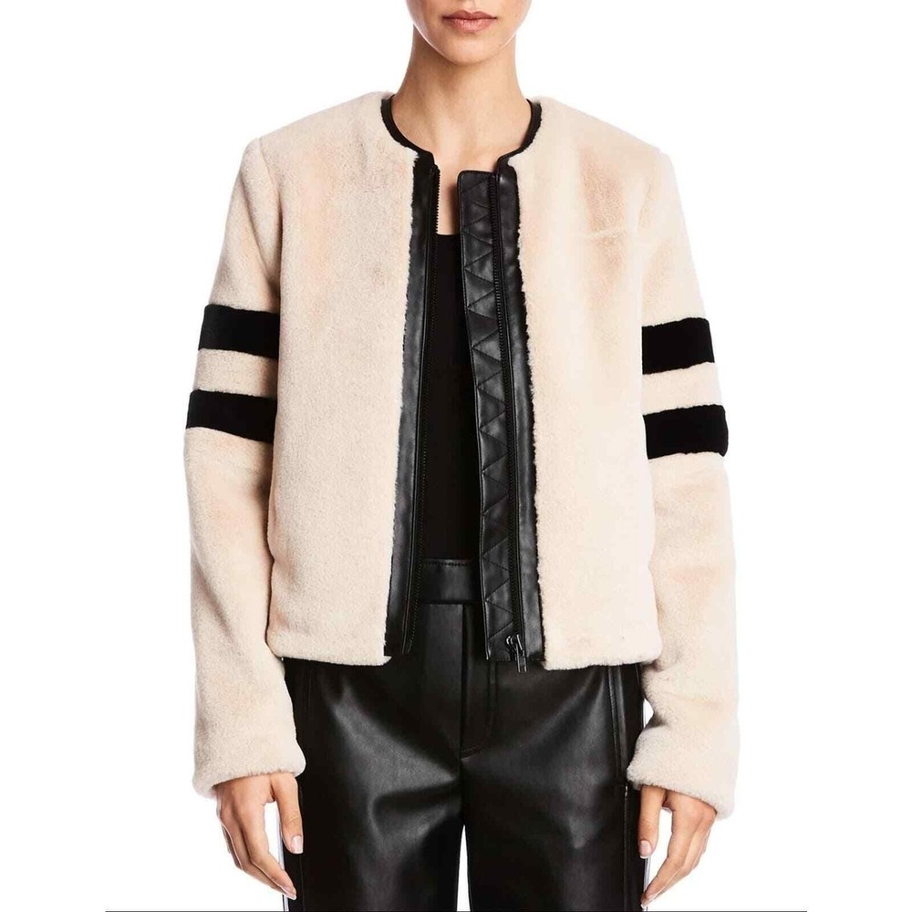 Bailey/44 Sullivan Faux Fur Bomber Jacket‎ in Cream with Black Stripes Size XS